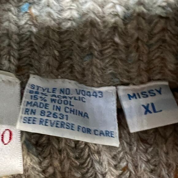 Vintage Y2K Chunky Knit Sweater XL Beige Cream Ribbed Turtleneck Cottage Cabin - Picture 11 of 13